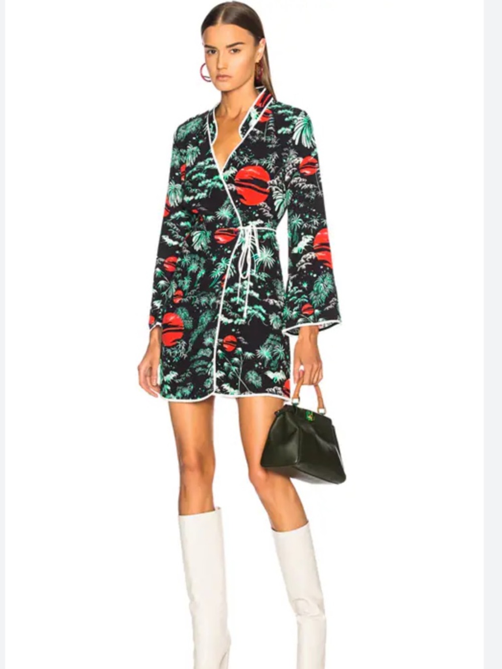 Rixo London Iris Wrap Mini Dress Green Oriental Sky Print Small